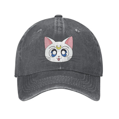 Washed Baseball Cap S-Sailor M-Moon Anime Art Cat Baseball Caps