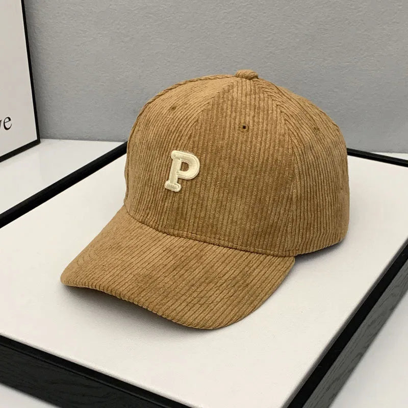 Autumn And Winter Warm Corduroy Baseball Cap With Letter Stickers