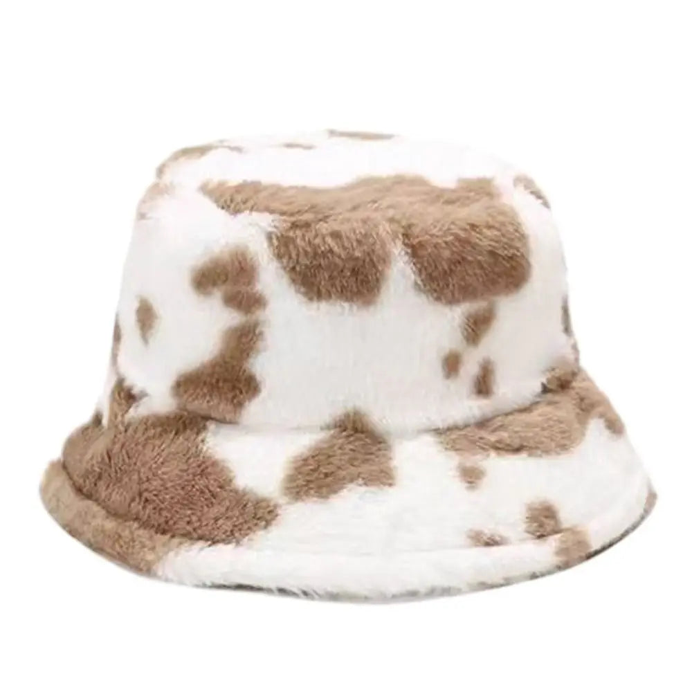 Outdoor Cow Stripe Bucket Hat Warm Fisherman Cap Casual Soft Panama Hat Men Women