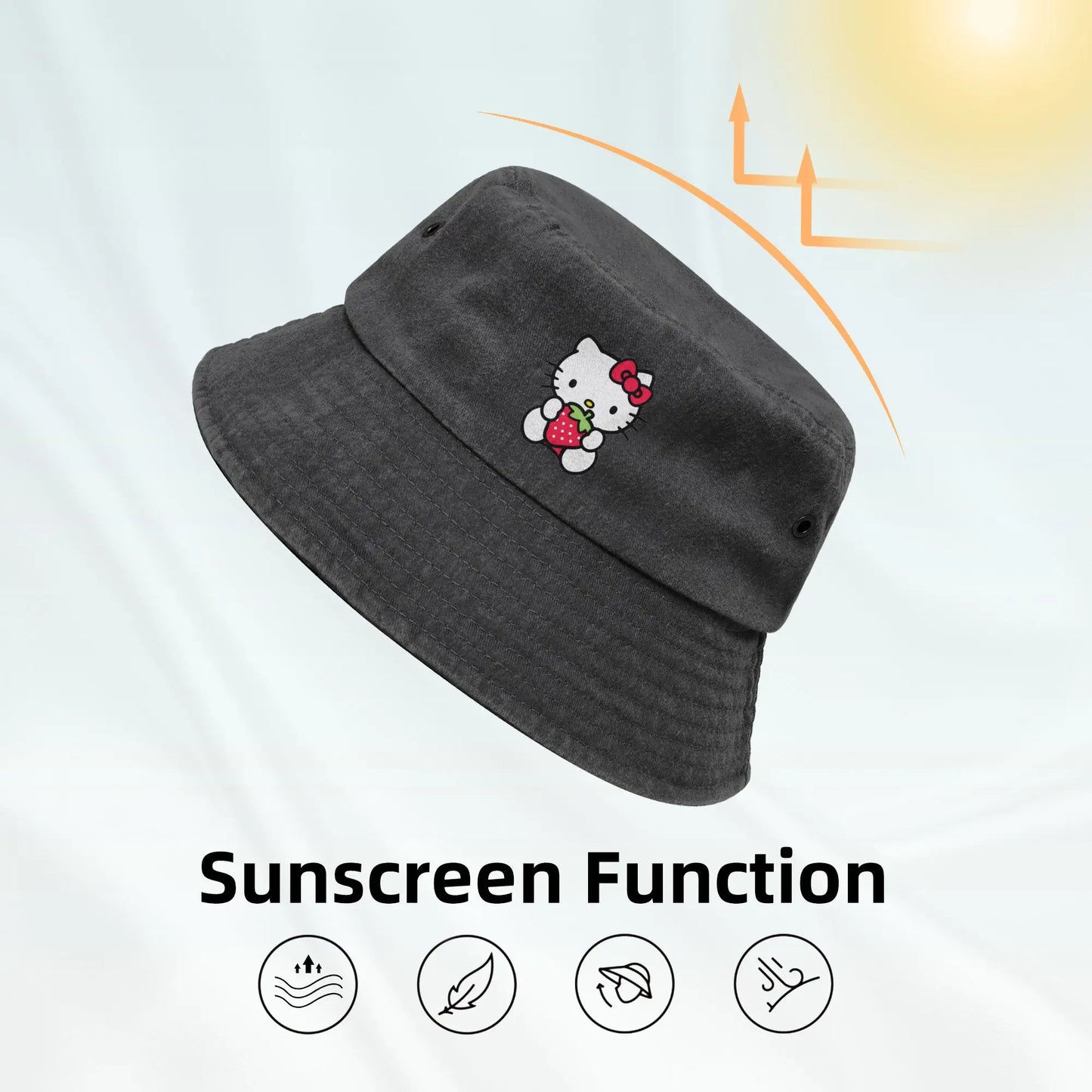 Streetwear Little Hello Kitty Bucket Hat Woman Lightweight Outdoor Sports Cute Cat