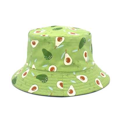 Unisex Avocado Print Bucket Fisherman's Hat Korean Style Reversible Basin Hat Boys & Girls