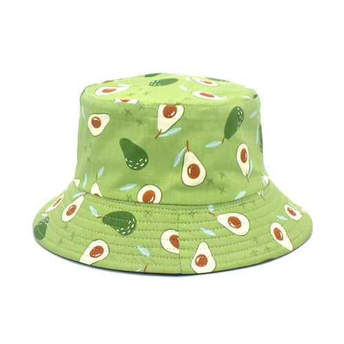 Unisex Avocado Print Bucket Fisherman's Hat Korean Style Reversible Basin Hat Boys & Girls