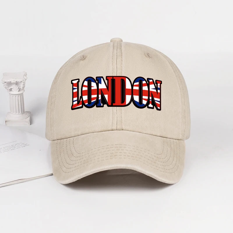 "LONDON" UK Flag Print Washed Baseball Cap