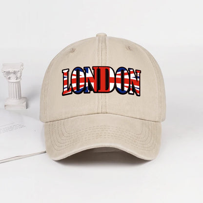 "LONDON" UK Flag Print Washed Baseball Cap