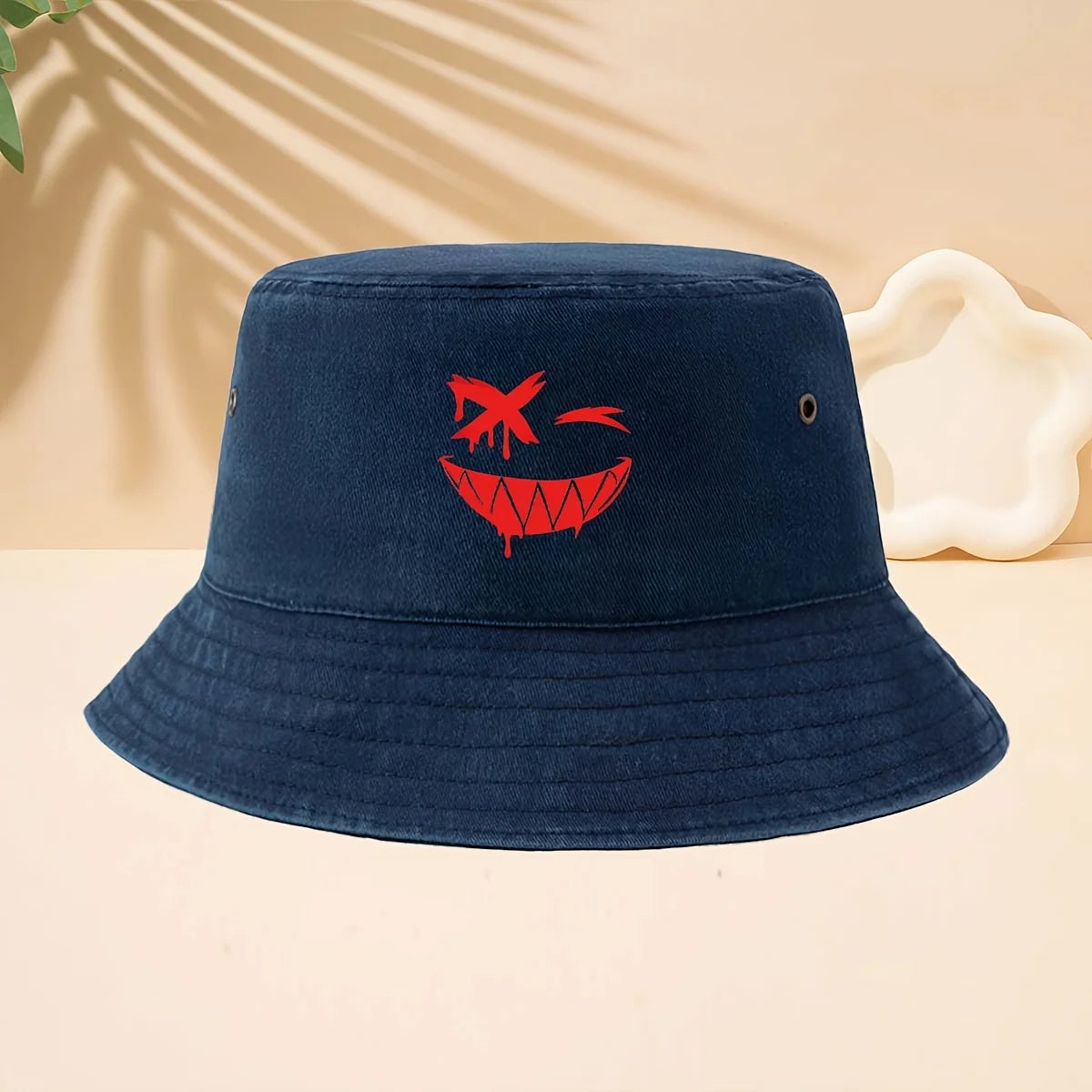FiFunny Smiley Face Pattern American Retro Dark Funny High Street Style Bucket Hat