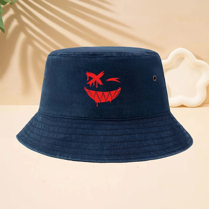 FiFunny Smiley Face Pattern American Retro Dark Funny High Street Style Bucket Hat