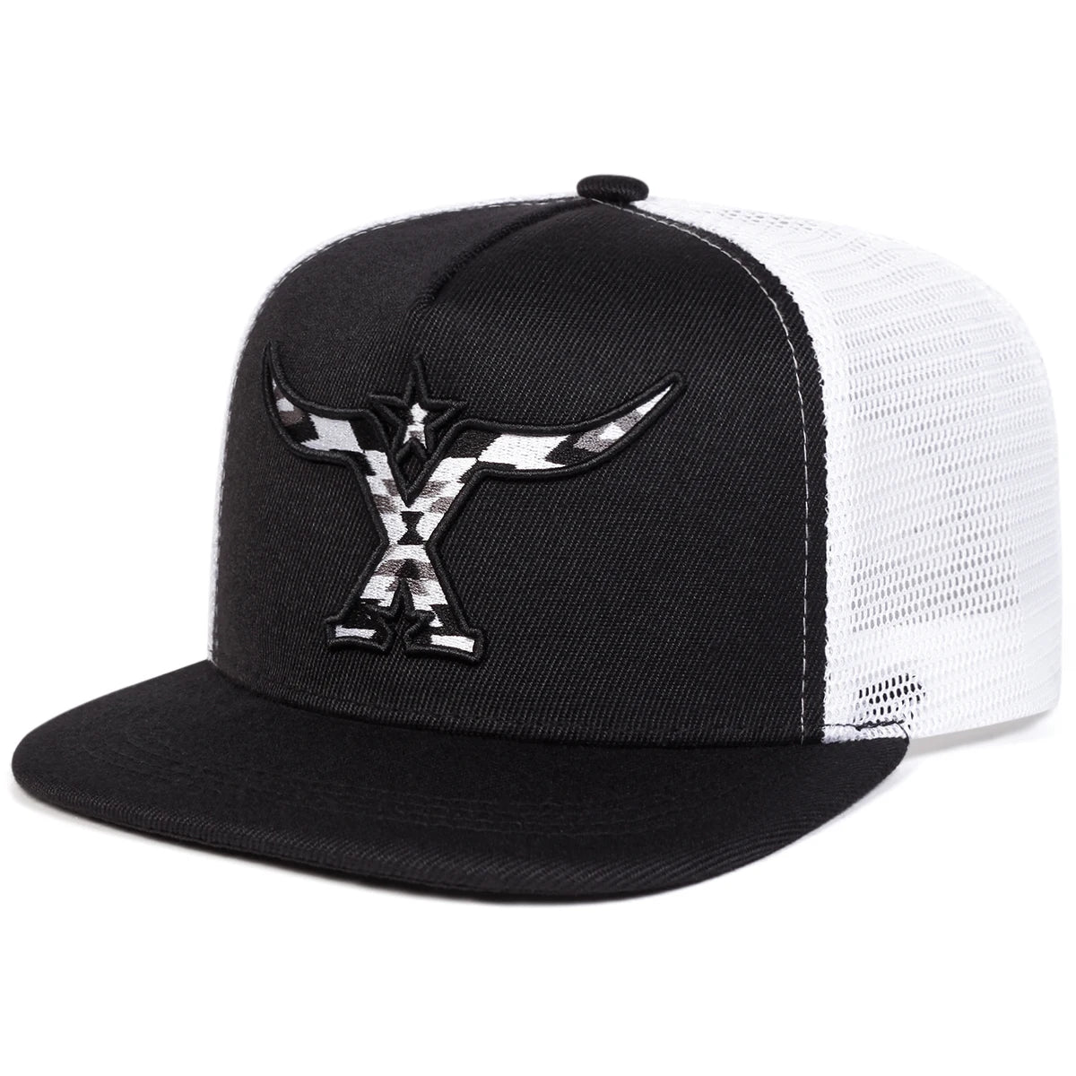 Unisex Ox Horn Embroidery Hip-hop Net Hats Snapback Cap