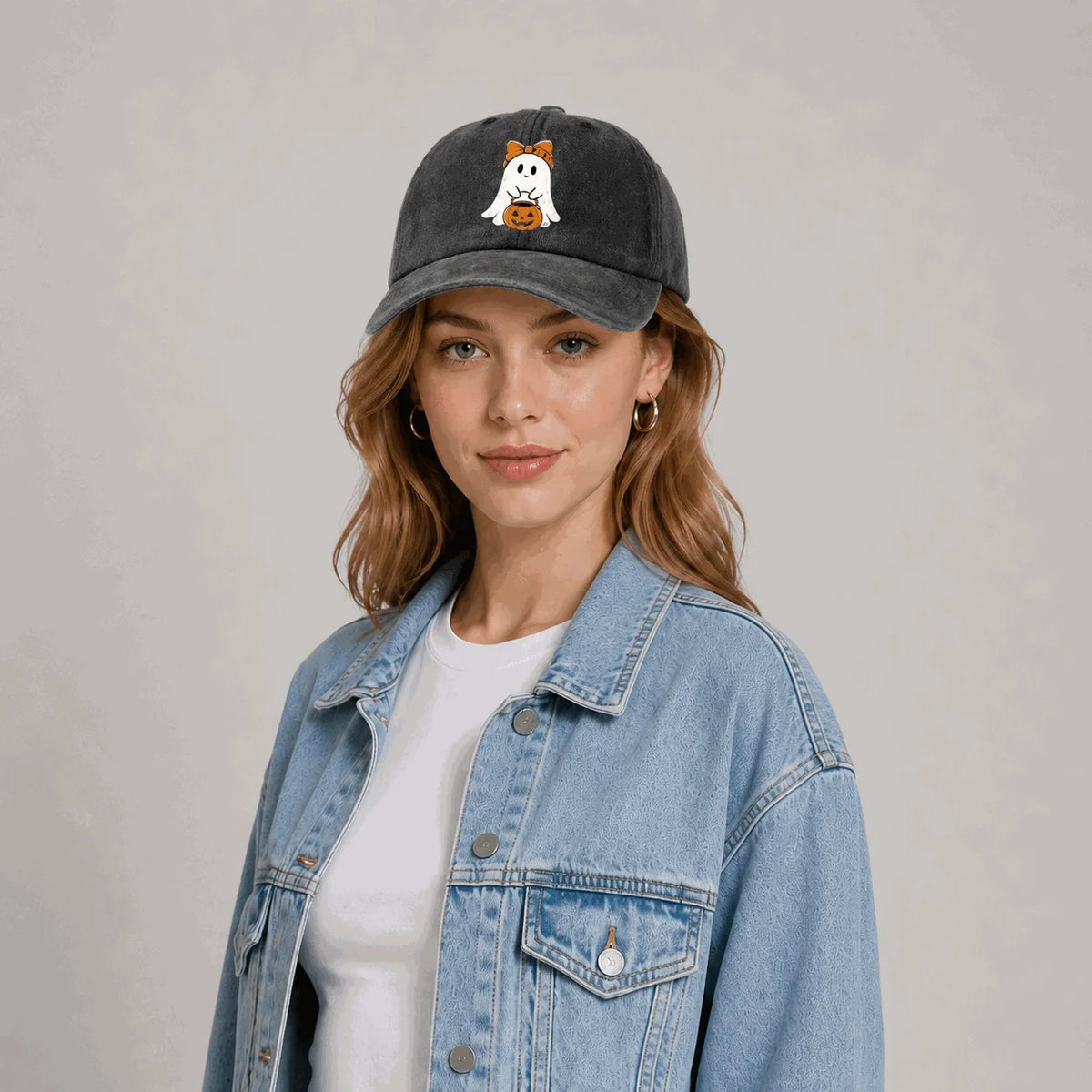 Ghost Girl with Pumpkin Graphic Baseball Cap