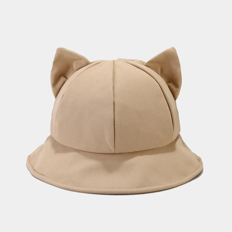 New Cartoon Cat Ear Bucket Hat Cap For Girl Sun Hat Women Korean