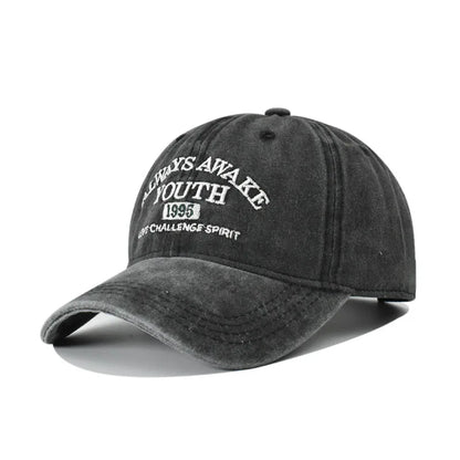 Unisex Washed Cotton Caps Letter Embroidery Vintage Baseball Cap