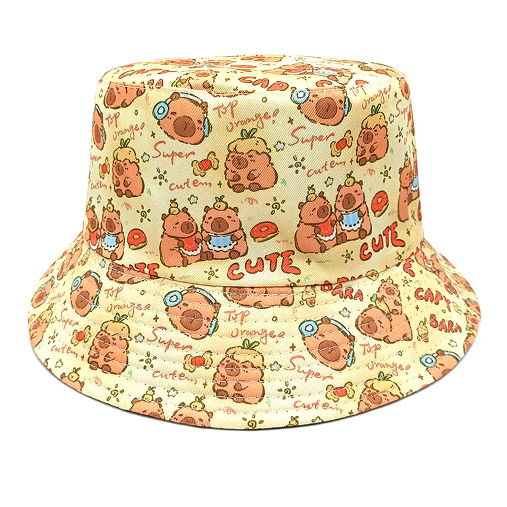 Cartoon Capybara Bucket Hat Animal Printing Pattern Fisherman Hats