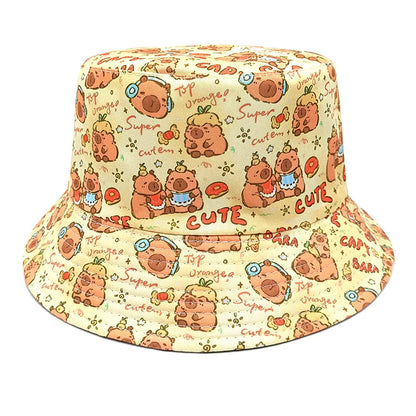 Cartoon Capybara Bucket Hat Animal Printing Pattern Fisherman Hats