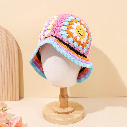 Autumn/Winter Retro Hollow Flower Handmade Knitted Bucket Hat