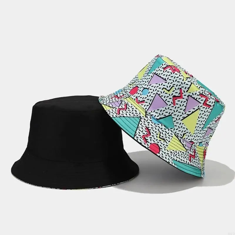 M6CD Fisherman Hat 80s 90s Bucket Hat Cloche Geometric Bucket Hat