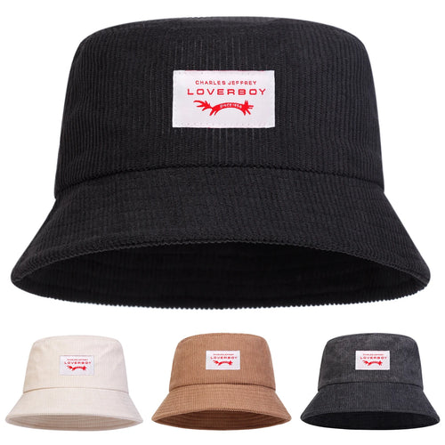 Unisex LOVERBOY Sewing Label Personality Corduroy Bucket Hats Fishermen Caps