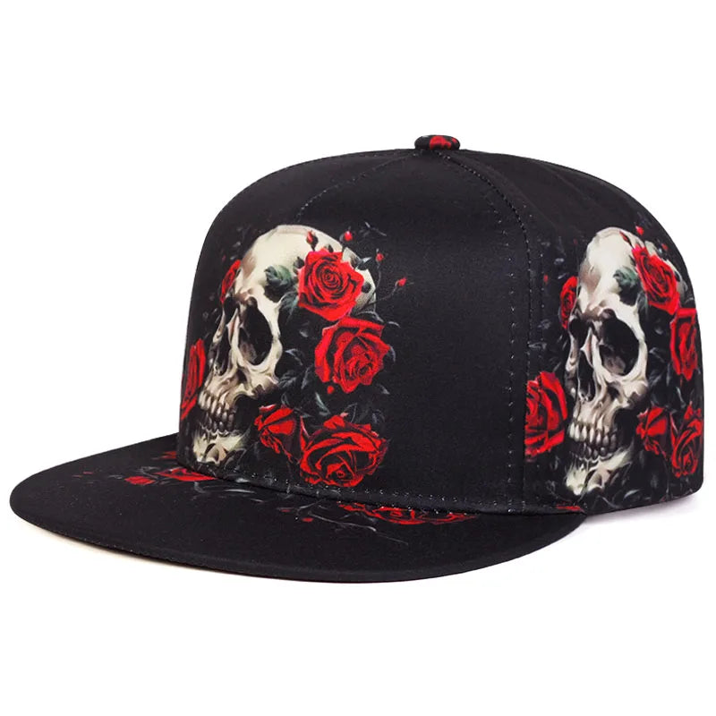 Flat Brimmed Hat Printed Skeleton Street Skateboarding Hip Hop Hat Snapback Hat
