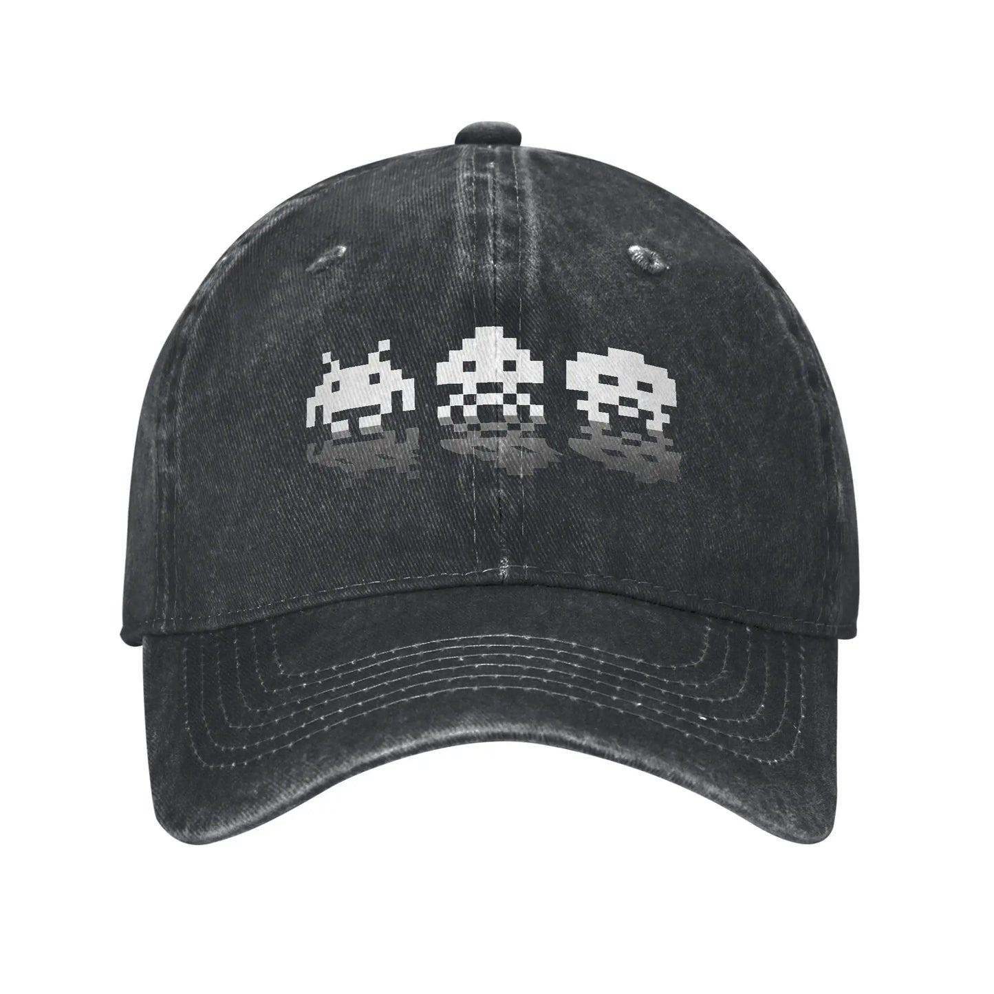 Space Invaders Baseball Caps Retro Pixel Space Invaders Distressed Cotton Cap