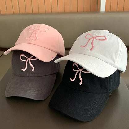 Korean Bow Baseball Cap Women Y2K Pink Bows Embroidered