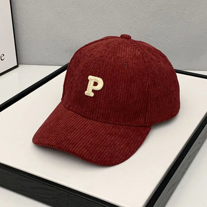Autumn And Winter Warm Corduroy Baseball Cap With Letter Stickers