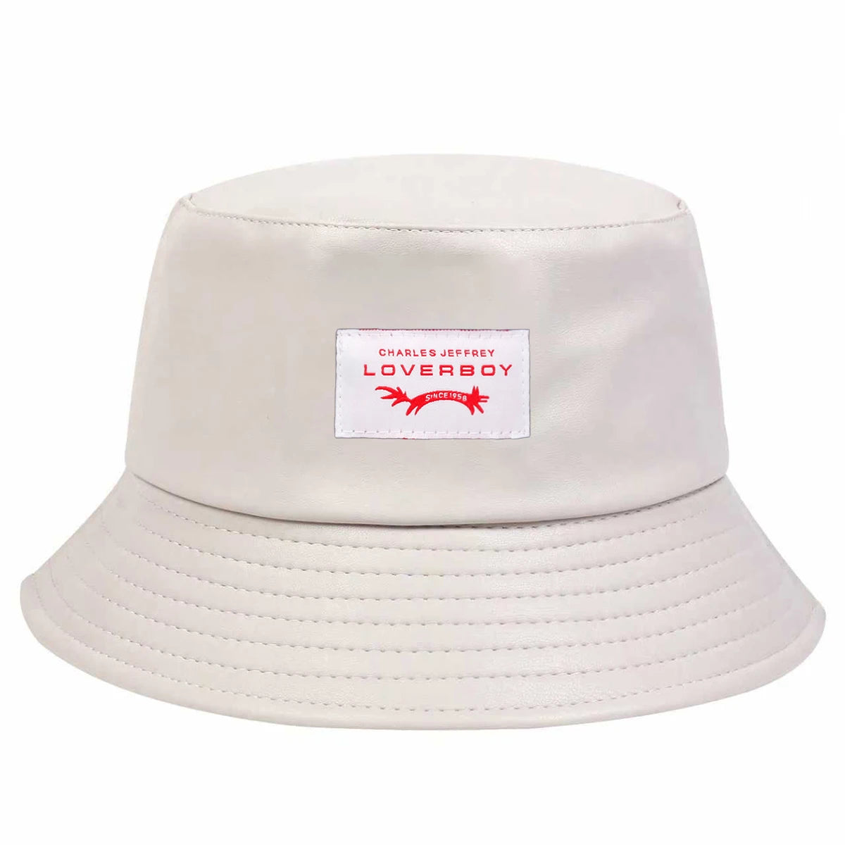 Unisex LOVERBOY Letter Sewing Label Personality Pu Leather Bucket Hats Fishermen Caps Sunscreen Hat