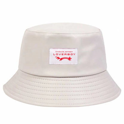 Unisex LOVERBOY Letter Sewing Label Personality Pu Leather Bucket Hats Fishermen Caps Sunscreen Hat