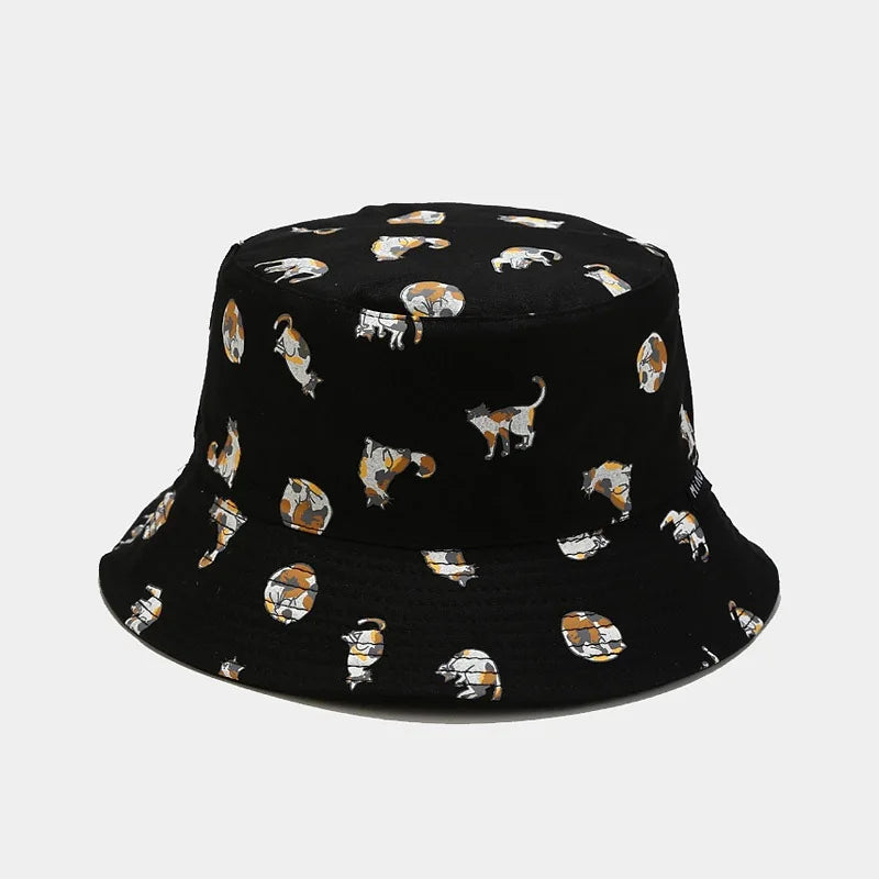 Cotton Cartoon Cat Embroidery Bucket Hat