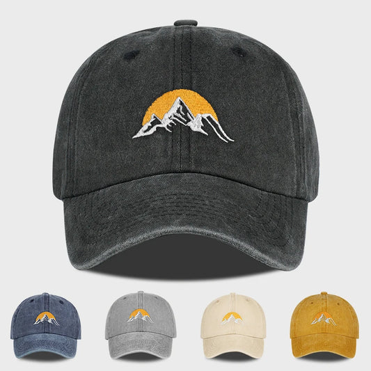 Vintage Mountain Sunrise Embroidered Washed Baseball Cap