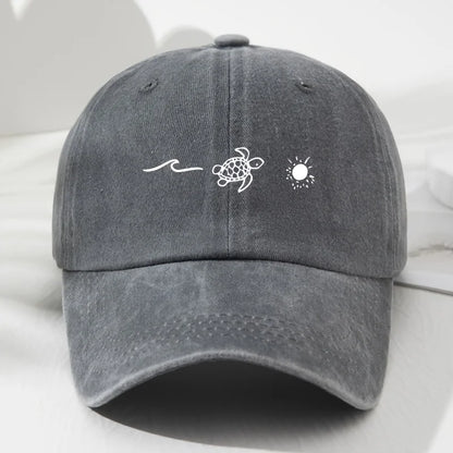 Wave Turtle Sun Printed Baseball Cap For Men And Women
