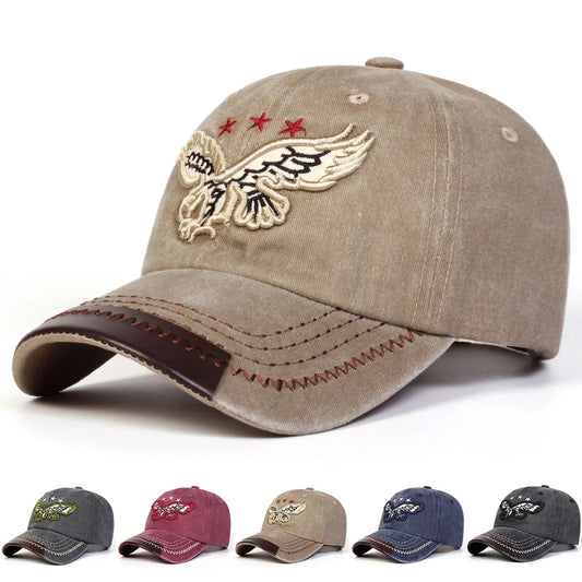 Unisex Eagle Pentagram Embroidery Wash Baseball Caps