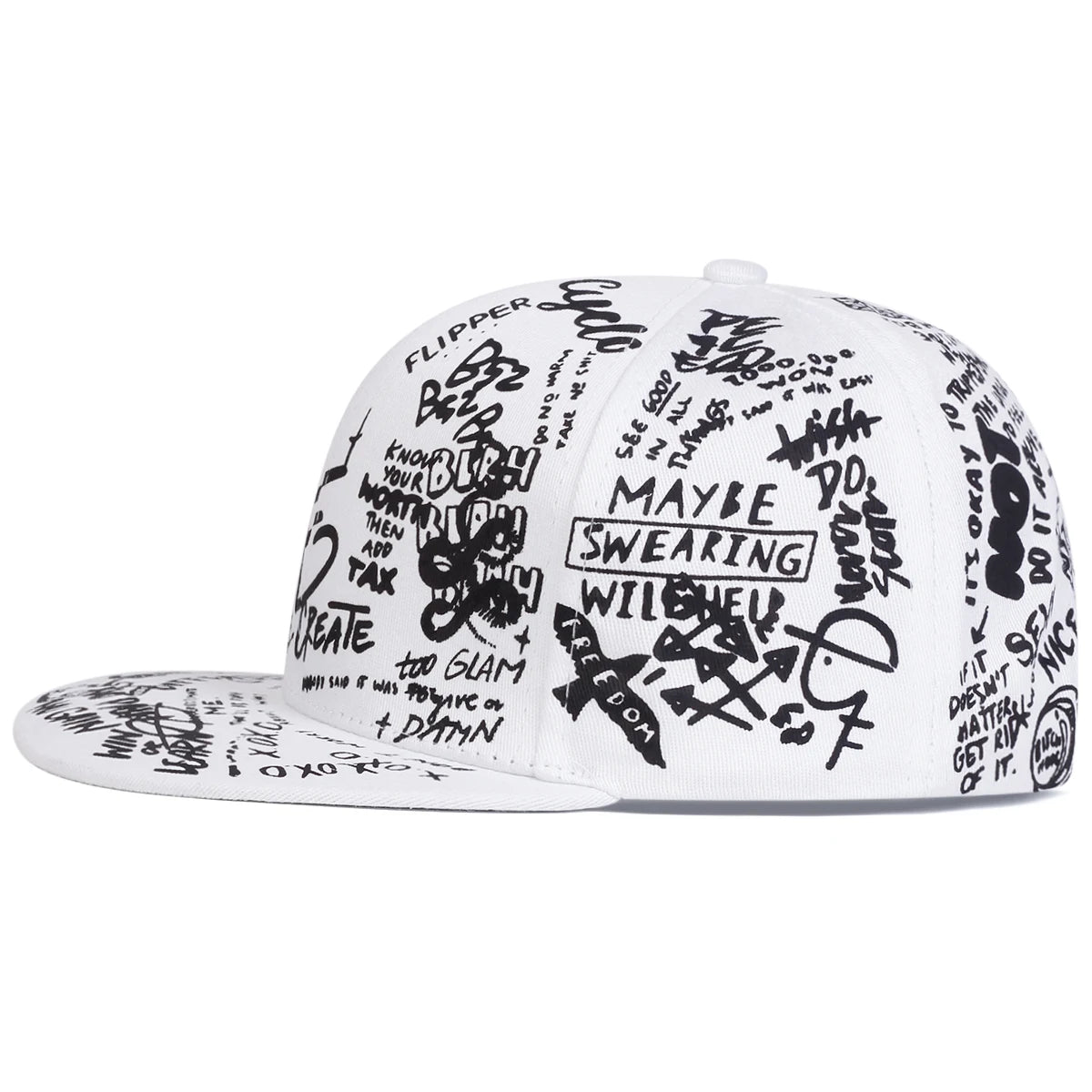Unisex Black and white Letter Graffiti Printing Snapback Hats