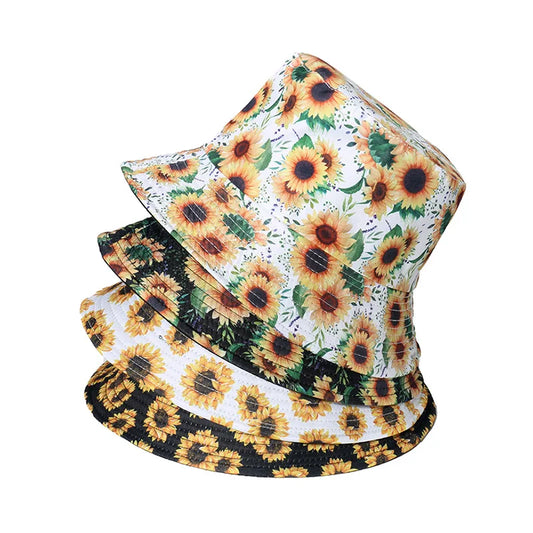 Fashion Women Sunflower Print Cotton Bucket Hats