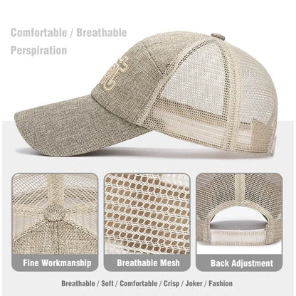 New Fashion Outdoor Sport Baseball Cap Linen Mesh Fabric Embroidery