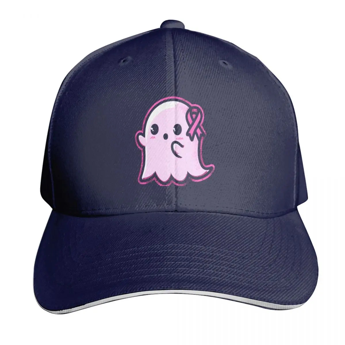 Pink Ribbon Ghost Charm Baseball Cap
