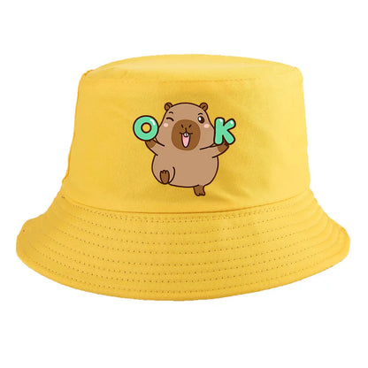 Summer Spring Ladies Cotton Korean Casual Outdoor Sunprotection Capybara Bucket Hat For Men Women