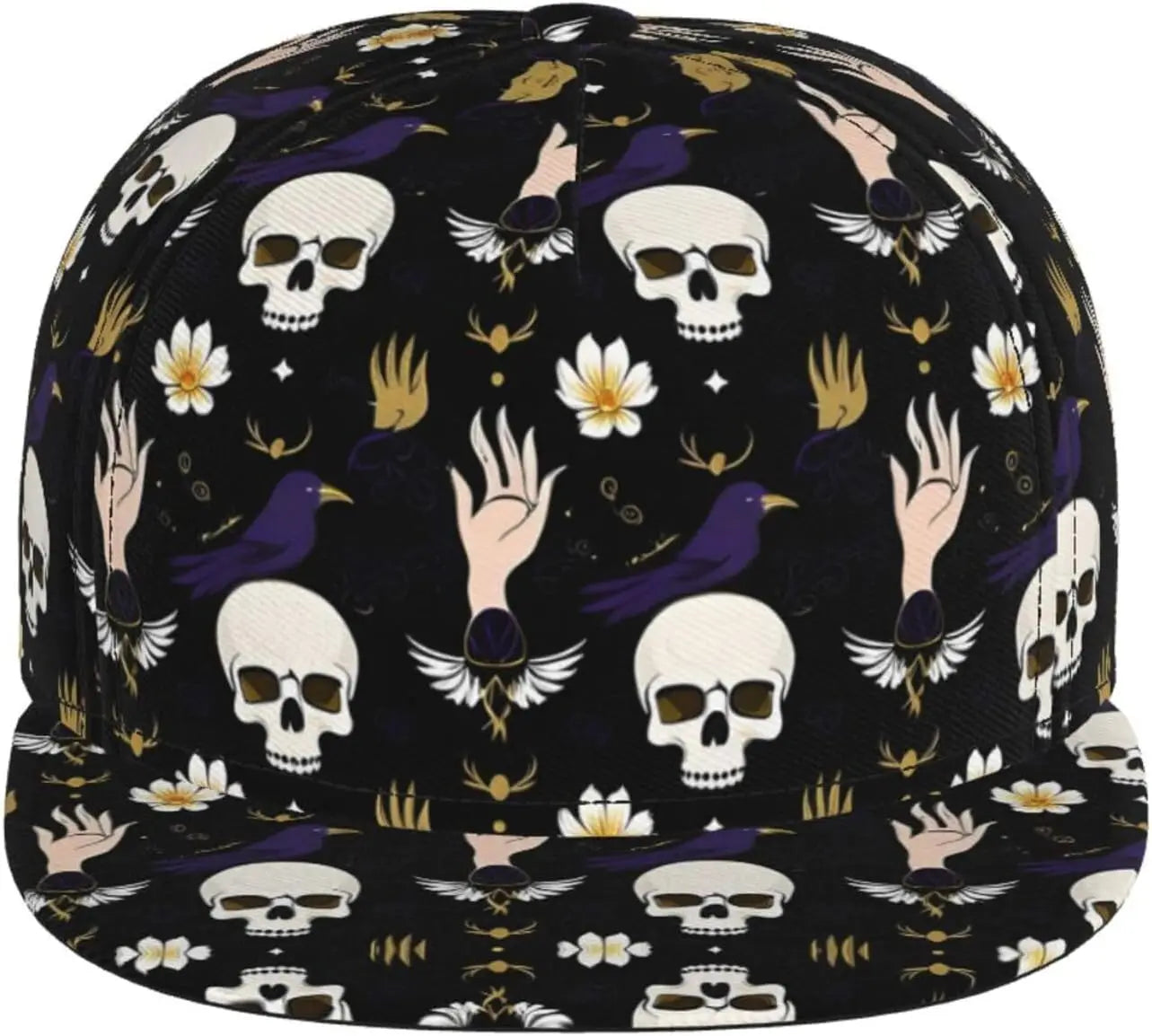 Gothic Raven And Skeleton Halloween Style Unisex Adult Hip Pop Trucker Hat Snapback Cap Dad Hat