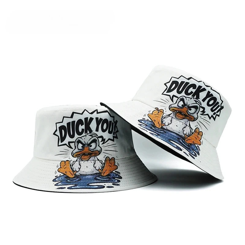 Cartoon Duck Print Bucket Hat Letter Pattern For Men Woman