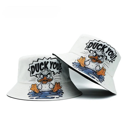 Cartoon Duck Print Bucket Hat Letter Pattern For Men Woman