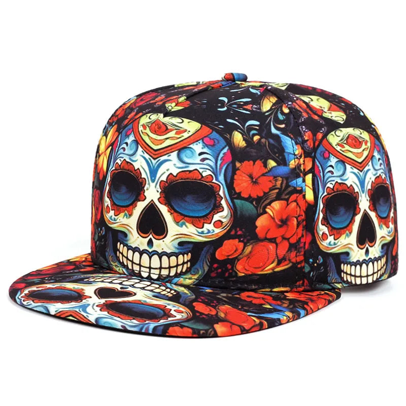 Flat Brimmed Hat Printed Skeleton Street Skateboarding Hip Hop Hat Snapback Hat