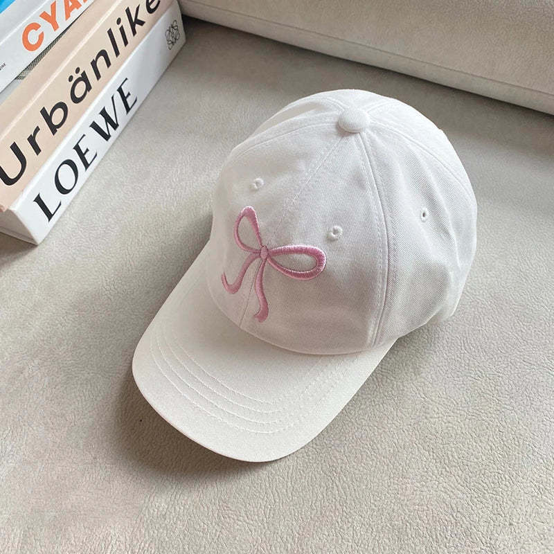 Korean Bow Baseball Cap Women Y2K Pink Bows Embroidered