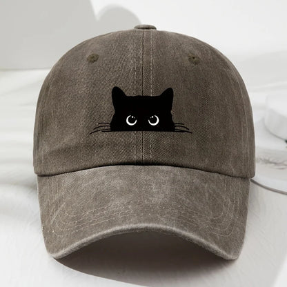 Cute Cat Print Vintage Washed Baseball Cap For Men Women