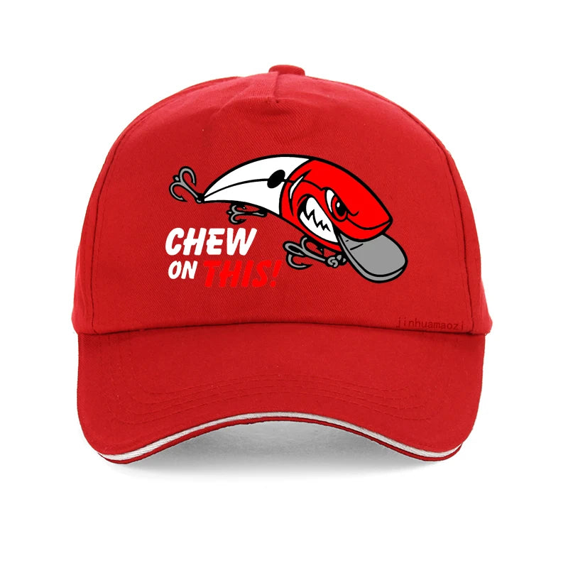 Outdoor Men Fishing Hat Cartoon Funny Chew On This Baseball Cap
