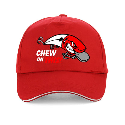 Outdoor Men Fishing Hat Cartoon Funny Chew On This Baseball Cap