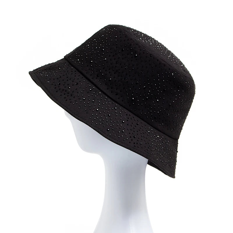 Summer Women Bucket Hat Fashion Colorful Rhinestones Cap For Ladies