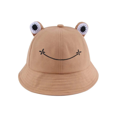 Dust proof Cute Embroidery Cotton Women Frog Sun Hat Bucket Hat