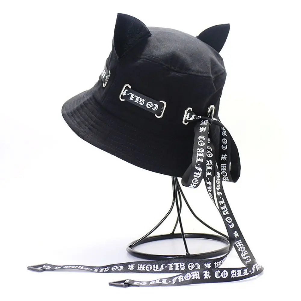 New Cute Cat Ears Bucket Hats Women Streamer Fisherman Hat Casual Panama Outdoor