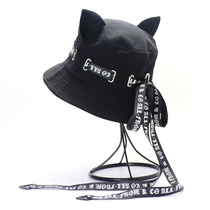 New Cute Cat Ears Bucket Hats Women Streamer Fisherman Hat Casual Panama Outdoor