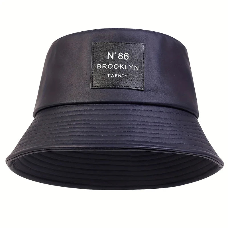 Unisex Brooklyn Panama Bucket Hat PU Leather Fisherman Hat For Men Women