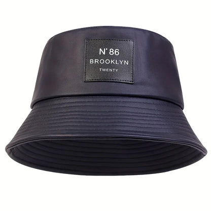 Unisex Brooklyn Panama Bucket Hat PU Leather Fisherman Hat For Men Women