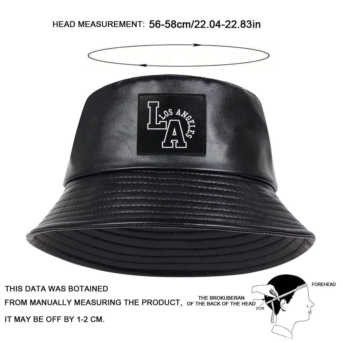 Unisex LA Letter Label Personality Pu Leather Bucket Hats