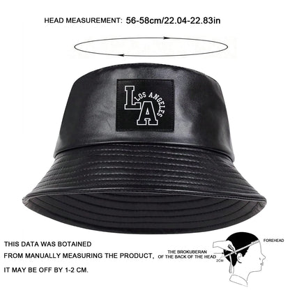 Unisex LA Letter Label Personality Pu Leather Bucket Hats